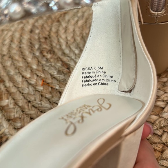 Jewel Badgley Mischka Rissa  Pump Pointed Satin Block 3” Heel Crystal Strap 8.5 - Picture 10 of 10